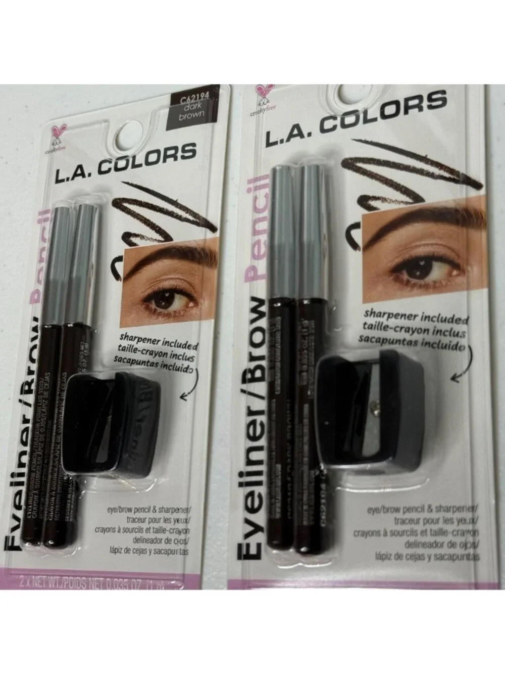 LA Colors Eyeliner Brow Pencil Dark Brown 2 Pack Sharpener Included C62194